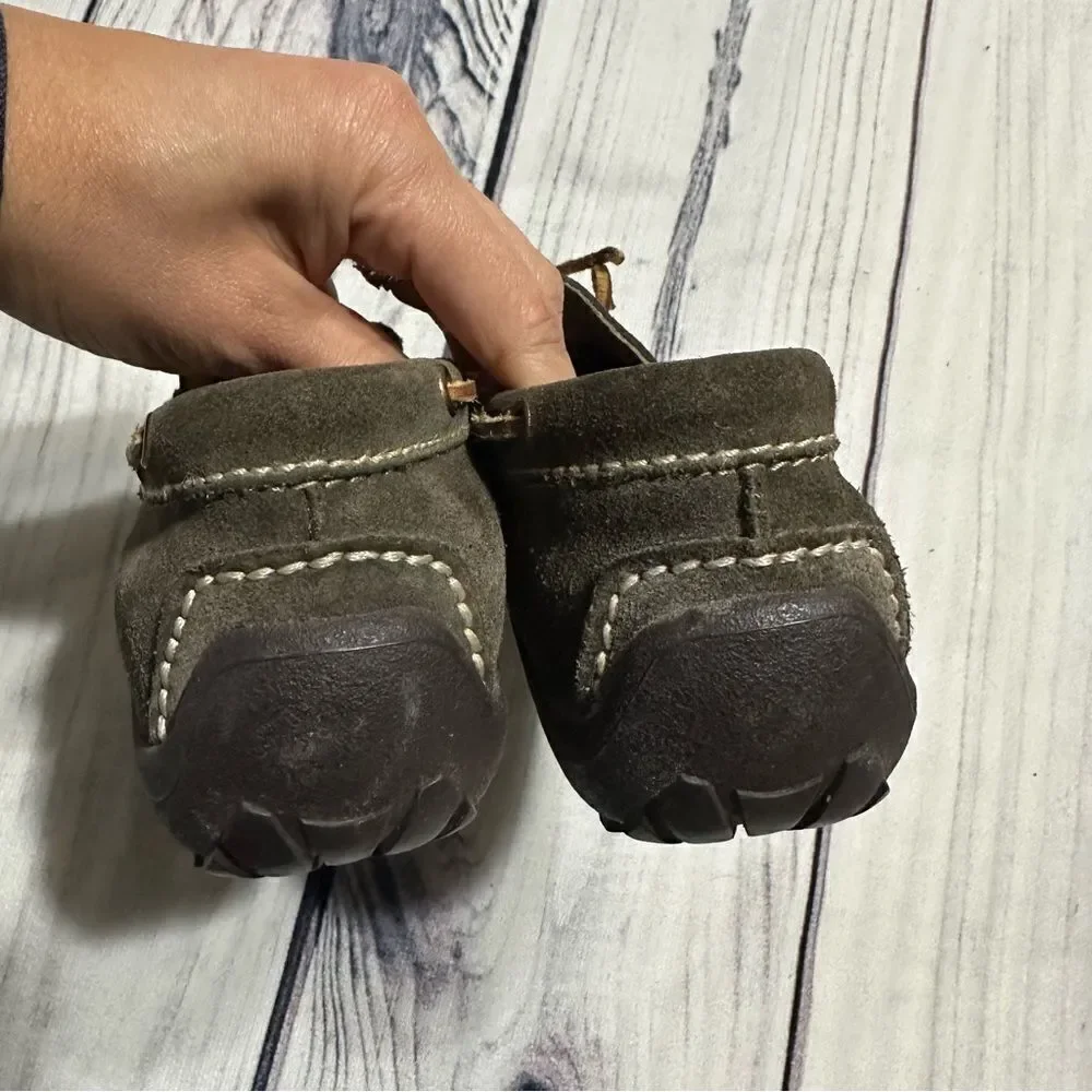 Lands End Women Sz 6 Flats Loafers Brown Suede Leather Bow Slip On Driving Shoes